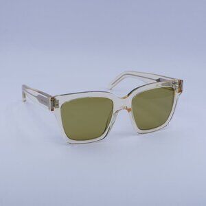 Saint Laurent SL507 005 Sunglasses Transparent Yellow Square Frame, Green Lenses